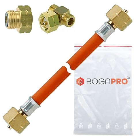 BOGAPRO Anti-Vereisungsset für Propangasflaschen, Anschluss für Mehrflaschenanlage, Zwischenstutzen und Gasschlauch, zum gleichzeitigen Betrieb mehrerer Gasflaschen inkl. Polybeutel
