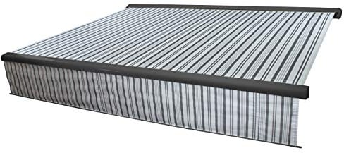 Mendler Elektrische Vollkassetten-Markise T124, 5x3m ausfahrbarer Volant - Polyester Grau/Weiß, anthrazit