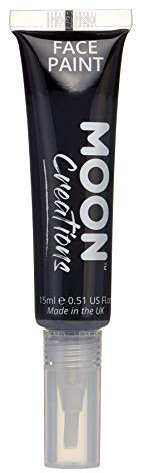 Moon Creations Tubos de pintura facial y corporal con pincel aplicador | Sin crueldad | Pintura facial para niños, adultos, disfraces, festivales, Halloween Negro 15ml