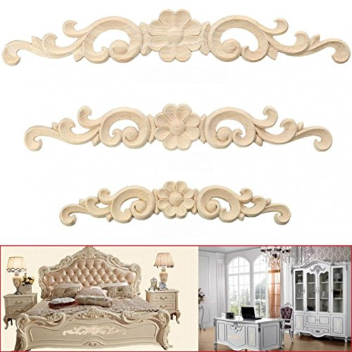 Holz geschnitzt Ecke Shabby Chic Aufnäher im europäischen Stil Tür Möbel Schrank Decor Art Wand unlackiert Rahmen Aufnäher 16*3cm braun