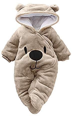 sunnymi 0-24 Monate Baby Bär Samt Hoodie Weihnachten Overall Winter Kleidung Set (6 Monate, Khaki Bär)