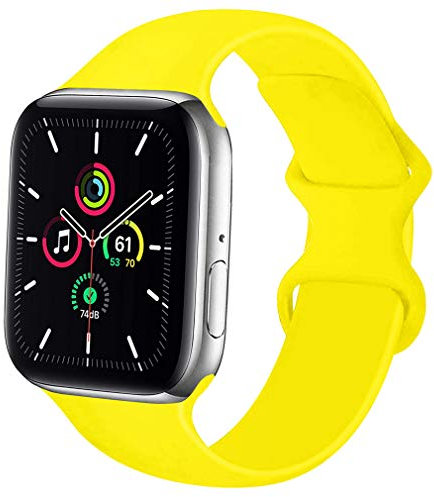 Smartwatch Correa 38mm 40mm 42mm 44mm 41mm 45mm 49mm Silicona Suave Reemplazo Banda para Apple Watch Serie 9/Serie 8/Ultra/Ultra 2/Serie 7/Serie 6/Serie 5/4/3/SE Strap,42/44/45/49mm-M/L Amarillo