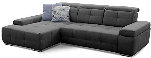 Cavadore Ecksofa Mistrel mit Schlaffunktion, L-Form Sofa mit leichter Fleckentfernung dank Soft Clean, geeignet für Haushalte mit Kindern, Haustieren, 273 x 77 x 173, dunkelgrau