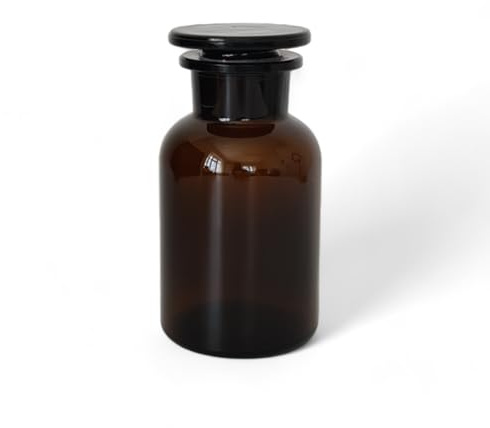 Avalon Cosmetic Packaging 250ml Amber Glass Apothecary Jar with Ground Glass Stopper | Vintage Refillable Container for Herbs, Spices, Oils, and Decorative Storage