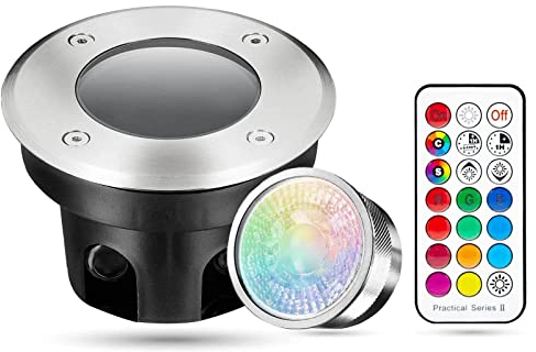 LongLife LED Bodeneinbaustrahler FLACH rund Set 1x Gartenstrahler 230V IP67 3W RGB+3000K DIMMBAR 60° Gartenleuchte für die Bodenmontage Außenbereich Befahrbar…