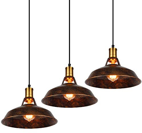 ASCELINA Vintage Pendelleuchte, Industrial Loft Pendelleuchte Retro Hängelampe für Restaurant/Cafe/Bar/Wohnzimmer/Schlafzimmer (Rost, 3 Packung)