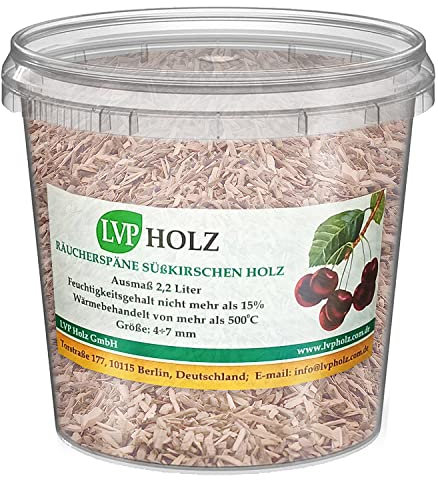 LVP Holzum Räuchern und Grillen, Räucherholz, Smoke im Eimer (Süßkirschen, 2.2 Liter)