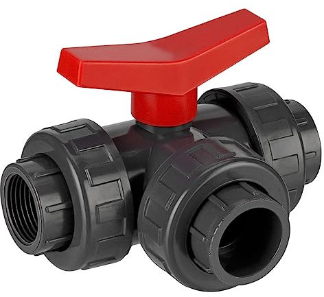 REKUBIK PVC-U 3-Wege-Kugelhahn T-Bohrung 3X Innengewinde Größe 3/4 IG x 3/4 IG x 3/4 IG