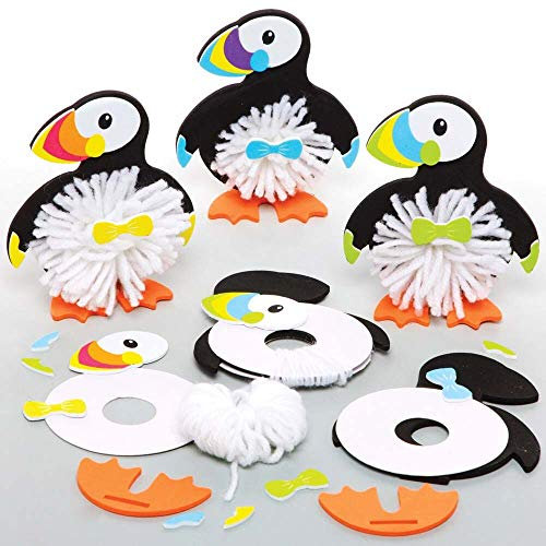 Baker Ross Bastelset für Pompon-Papageientaucher, Kunst für Kinder, zum Selbermachen aus flauschigem Bommel, FE201, 3 Stück