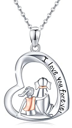 JFASHOP Mädchen und Hund Halskette,925 Sterling Silber Herz Hund Anhänger Kette Damen Tier Halskette Hund Schmuck Thanksgiving Geschenk Halloween für Kinder Mädchen Mutter Tochter