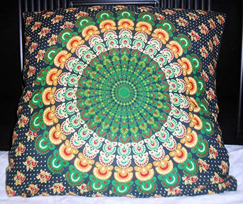Mehrfarbiges Mandala-Design, Kissenbezug, indischer Pouf, Pom Pom Outdoor, Boho-Kissenbezüge, Bettwäsche, Wohnzimmer, dekorativer Überwurf-Kissenbezug (50)