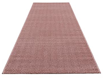 Teppich Läufer Flur - Einfarbig, Rosé - 80x300 cm - Flachflor-Teppiche Schlafzimmer - Hochtief-Effekt/ 3D-Optik - Chevron, Zickzack - Läufer-Teppich Uni - Flurläufer Kurzflor, Wohnzimmerläufer, Brücke