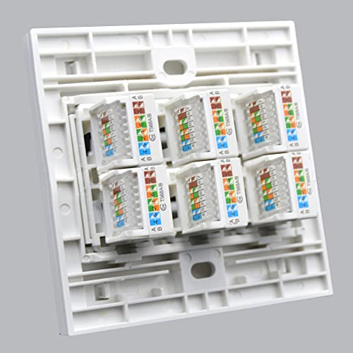 N+B CAT5E Gigabit Network Socket, Ethernet RJ45 LAN Cable Faceplate Networking Port Face Plate Socket Box for Ethernet Cable Installation Internet Interface Panel Outlet 86x86mm (6 Ports)