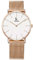 Alienwork IK Armbanduhr Herren Damen Roségold Metall Mesh Armband Edelstahl Weiss Ultra-flach