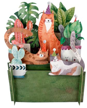 Fun Cat Party Birthday Celebration 3D Pop Up Card for Kids by Alljoy Cards KID026