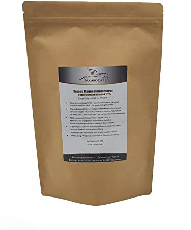 MamboCare Magnesium für Pferde | 100% reines Magnesiumfumarat | organisch, hochdosiert & ohne Zusätze | Magnesiumpulver für Nerven, Muskeln, Stress & Stoffwechselstörungen | 2 kg