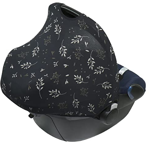 Original Dooky Hoody Sonnenschutz Sonnenverdeck für Babyschalen oder Kinderwagen (Design: Romantic Leaves Black, inkl UV-Schutz 40+, Altersgruppe 0+, Universal geeignet für die meisten Marken) Schwarz