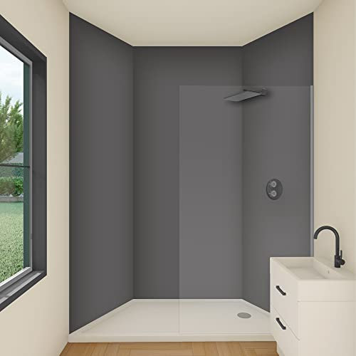 yourplate Duschrückwände mit individueller Größe (3 Rückwände – Premium Nano Glanz – Anthrazit) – Duschrückwand Alu mit Feuchtigkeitsschutz – Rückwand Dusche zur einfachen Montage
