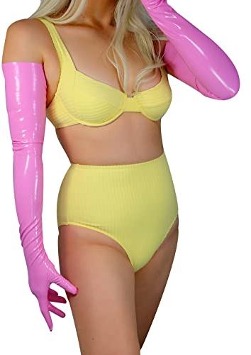 DooWay Lange Latex-Handschuhe für Damen, 70 cm, Stretch, zweite Haut, Kunstgummi, Halloween-Kostüm, Nachtclub, Party-Handschuhe, hellrosa, 38