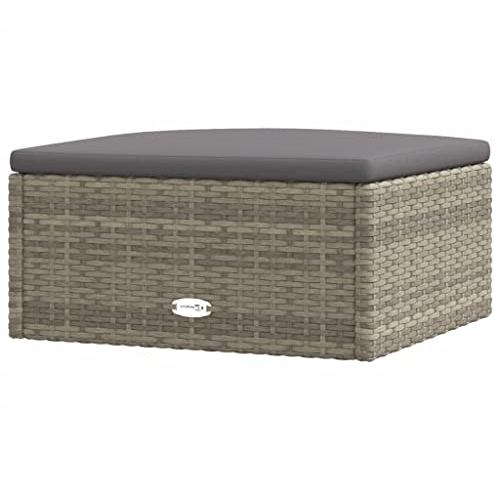 vidaXL Gartenhocker, Sitzhocker mit Kissen, Modular Hocker für Garten Terrasse, Fußhocker Rattanhocker Gartenmöbel, Grau Poly Rattan