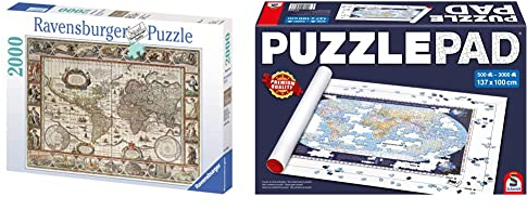 Ravensburger Puzzle 2000 Teile Weltkarte, antik 16633 & Schmidt Spiele 57988 Puzzle Pad für Puzzles von 500 bis 3000 Teile