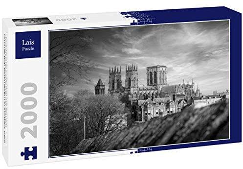 Lais Jigsaw Puzzle York Minster Cathedral with blue sky and castle walls in black and white 2000 pieces