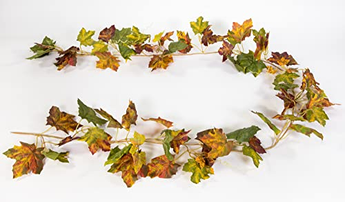 Seidenblumen Roß Ahorngirlande 170cm JA Kunstpflanzen künstlicher Ahorn Herbstgirlande (grün-braun-dunkelrot-orange)