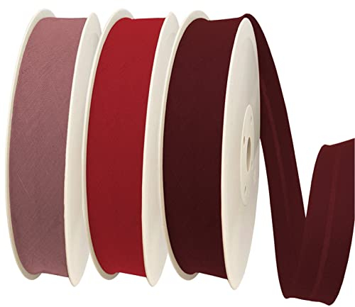 TEXTEX = 40 mm Breites Schrägband. 50% Baumwolle und 50% Polyester. Packung mit 3 Stück à 10 m - (Bilden/Roter Ferrari/Granat)