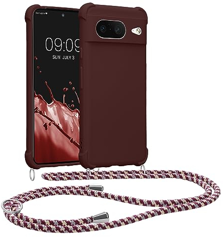 kwmobile Necklace Case kompatibel mit Google Pixel 8 Hülle - Cover mit Kordel zum Umhängen - Silikon Schutzhülle Bordeaux Violett