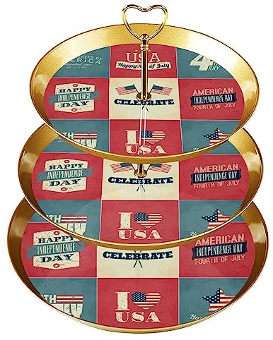 Cupcake Stand Holder Plastic Dessert Stand Cake Stand 3 Tiered Serving Stand Display Stand, Cartoon Vintage Independence Day