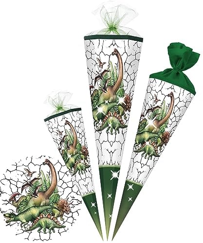 alles-meine.de GmbH Schultüte - mit 3D Glitzer - Effekt ! Dinosaurier/Dino 35-100 cm Größe wählbar Zuckertüte - Tüllabschluß/Filzabschluß - eckig/rund - Mädchen -..