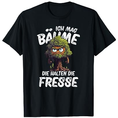 Retro Wald Bäume Natur Berge Naturliebhaber Ich Mag Bäume Die Halten Die Fresse T-Shirt, Unisex-Erwachsene, Schwarz, S, Kurzarm, V-Ausschnitt, Cartoon, Klassisch, Baumwolle 100%