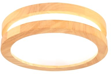 LIGKIN LED Deckenlampe Holz 24W Deckenleuchte Rund 23cm Weiß 6500K Durchmesser Modern Doppelte Lage Küchenlampe Lampe Wohnzimmer für Balkon Flur Babyzimmer Schlafzimmer