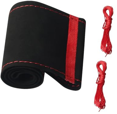 Tiardey Universeller handgenähter Lenkradbezug, atmungsaktiver, Rutschfester Leder-Lenkradbezug für 38 cm/15 Zoll große Lenkräder