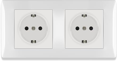 BSEED Schuko Steckdose mit Steckklemme, Doppelsteckdose Unterputz, 2 Fach Steckdose Unterputz mit PC Rahmen, Einbausteckdose Unterputz 16Amp, Doppel Schutzkontakt Wandsteckdose Weiß - 152 mm