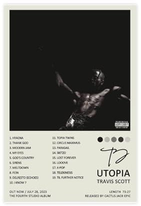 VesFy Poster, 50 x 75 cm, Utopia-Albumcover, Travis Scott, Leinwand, A2, Bürodekoration, Geschenk
