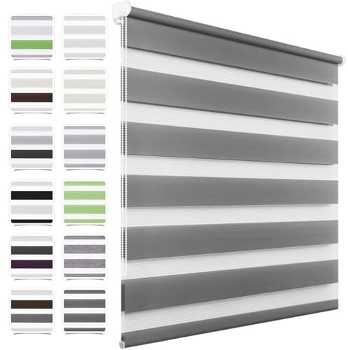 MupFup Doppelrollo Klemmfix ohne Bohren 60x180cm(BxH) Anthrazit,Rollo Klemmrollo mit Lichtdurchlässig und Verdunkelnd/Höhe Stufenlos Verstellbar für Schlafzimmer,Badezimmer,Wohnzimmer Fenster und Tür