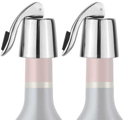 2pcs Wine Bottle Stoppers, Stainless Steel Champagne Cap Toppers with Silicone Lid Plug Leak-Proof Wine Vacuum Saver Keep Fresh Reusable Beverage Glass Beer Sealers Cover Accessories