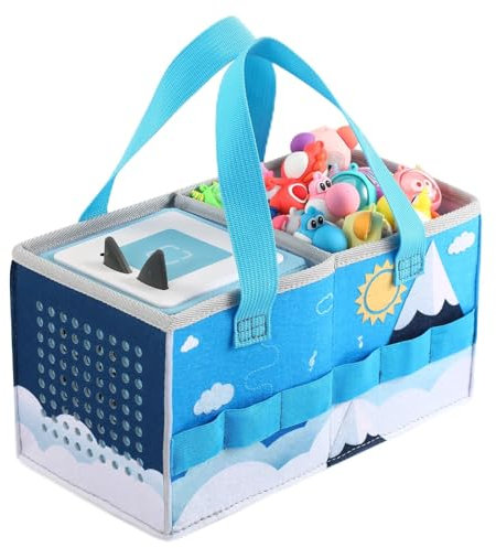 OUKNAK Carrying Case for Tonies Starter Set & Storage Bag for Tonies Figurine, Home Outdoor Hand Bag for Tonies Audio Player and Dolls Musical Toy Folding Bag for Toniebox Accessories (Blue)