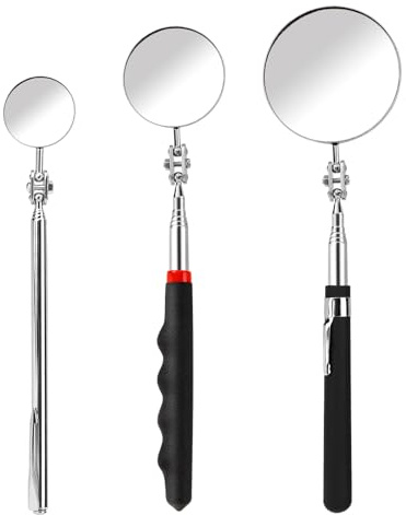 3 Pack Telescoping Inspection Mirror Stainless Steel Mechanic Mirror Extendable Mirror Round Mirror Inspection Tool for Check Observe Vehicle Small Part Eyelashes Mouth