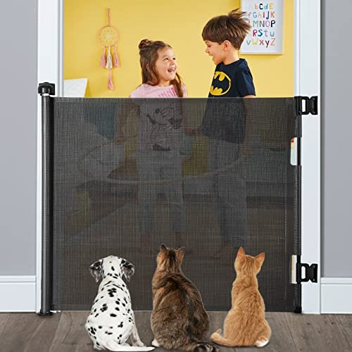 MYPIN Extra breites, einziehbares Hundegitter – Treppengitter für drinnen und draußen für Baby und Hunde (schwarz, 180 x 86 cm)