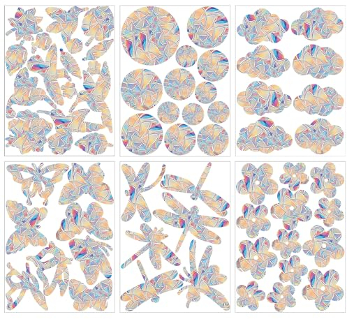 RNHDLY Prism Window Stickers for Bird Strikes Anti 62 Pieces Suncatcher Stickers, Rainbow Window Film, Window Stickers to Deter Birds, Anti Collision Window Stickers for Stops Birds Flying in Windows