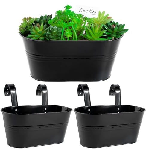 BOFUNX 2pcs Macetas de Metal Colgante con Soporte Extraíble Cubo Macetero Plantador con Gancho Doble Decoración Exterior Balcón Jardín Patio Pared Terraza para Flores y Plantas