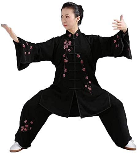 XqmarT Vier-Jahreszeiten-Tai-Chi-Uniform-Set, Damen-Kung-Fu-Uniform, Tai-Chi-Anzug, locker, bequem, atmungsaktiv, Tai-Chi-Kleidung, Kampfsport-Kleidung, Kung (schwarz, S)