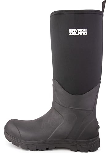 Savage Island Skye Hohe Neopren-gefütterte Allwetter-Gummistiefel – Wasserdichte Regenstiefel, Schwarz , 45 EU