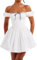 SANSIWU Women Off Shoulder Corset Mini Dress Casual Puff Short Sleeve Backless Ruched A-line Dress Boho Ruffle Beach Short Dress (Multicolor, L)