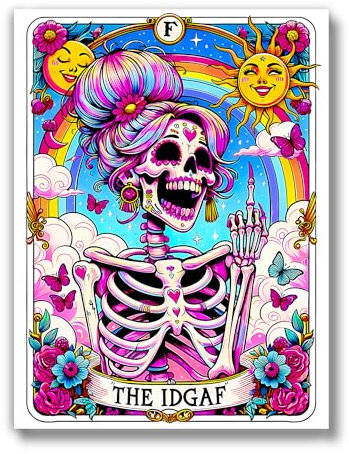 Brooke & Vine Lustiges Skelett-Tarotkarten-Poster (ungerahmt, 30,5 x 40,6 cm), ästhetische Raumdekoration, Heimbüro, Schreibtisch, Wandkunstdruck, IDGAF Skelett