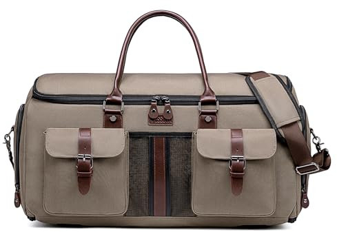 Kleidersack Reisetaschen für Anzüge, Vessgra Anzugtasche, Umwandelbarer Garment Duffel Bag für Männer und Frauen, 2 in 1 Kleidersack Tasche Hängetasche für Anzug mit Schuhtasche (Khaki)