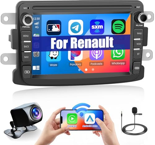 Hikity 2G 64G Android 13 Inalámbrico Carplay Radio Coche para Renault Dacia Sandero Duster Logan Dokker Captur 7'' Pantalla Radio con GPS Bluetooth FM RDS WiFi HI-FI Android Auto Mic Cámara Trasera