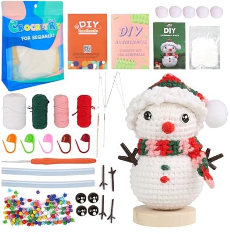 Vidillo Häkelset für Anfänger Schneemann Häkelnadel Set Häkel-Starterset Fleshiness Anfänger Häkeln Strickset Häkeln Starter Pack DIY mit Häkelnadel,Garn,Anleitung,Video-Tutorial Erwachsene (Rot)